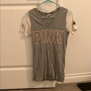 Gray and White Kids Shirt with Pink Logo